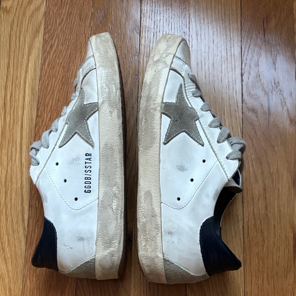 Golden Goose White and Navy Superstar Sneakers - Picture 5 of 7